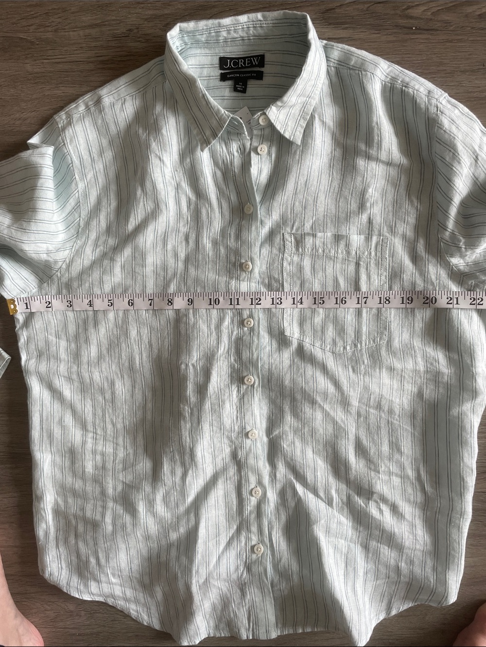 J. Crew Women's Garçon Classic Button-Up Shirt Lt Blue Striped Linen Size 10 NWT - Picture 10 of 12